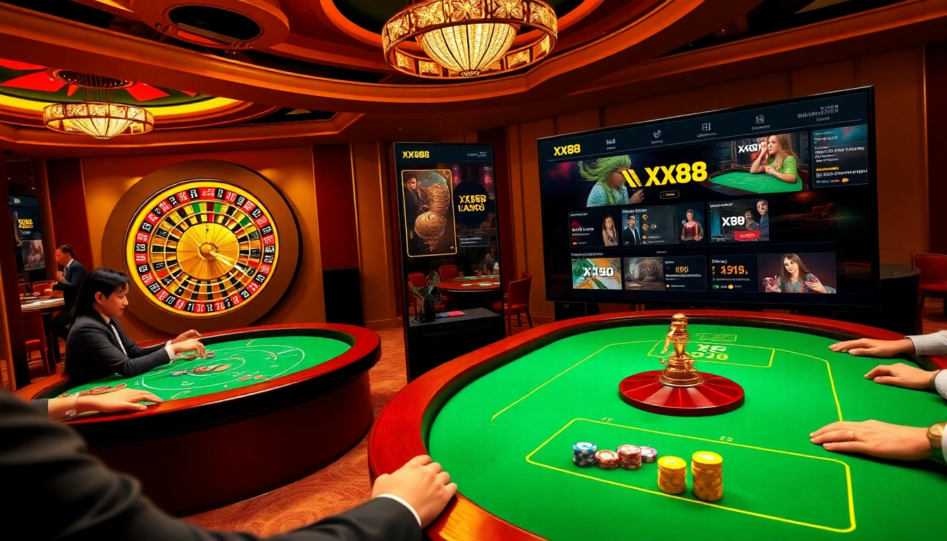 Experience thrilling bets at XX88 with vibrant casino games and digital interfaces.