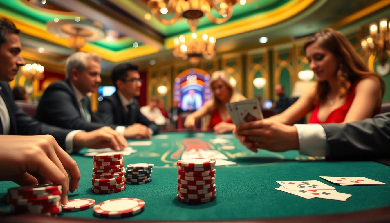 Experience the thrill of Blackjack Casino with players enjoying an engaging game atmosphere.