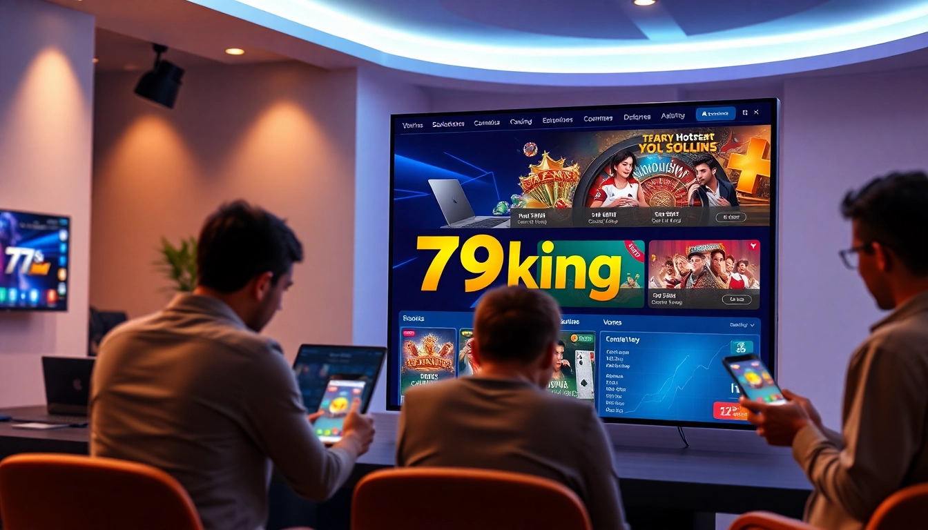 Ansprechende Benutzeroberfläche einer Online-Glücksspiel-Plattform von 79king, die Casino- und Sportwettenoptionen zeigt.