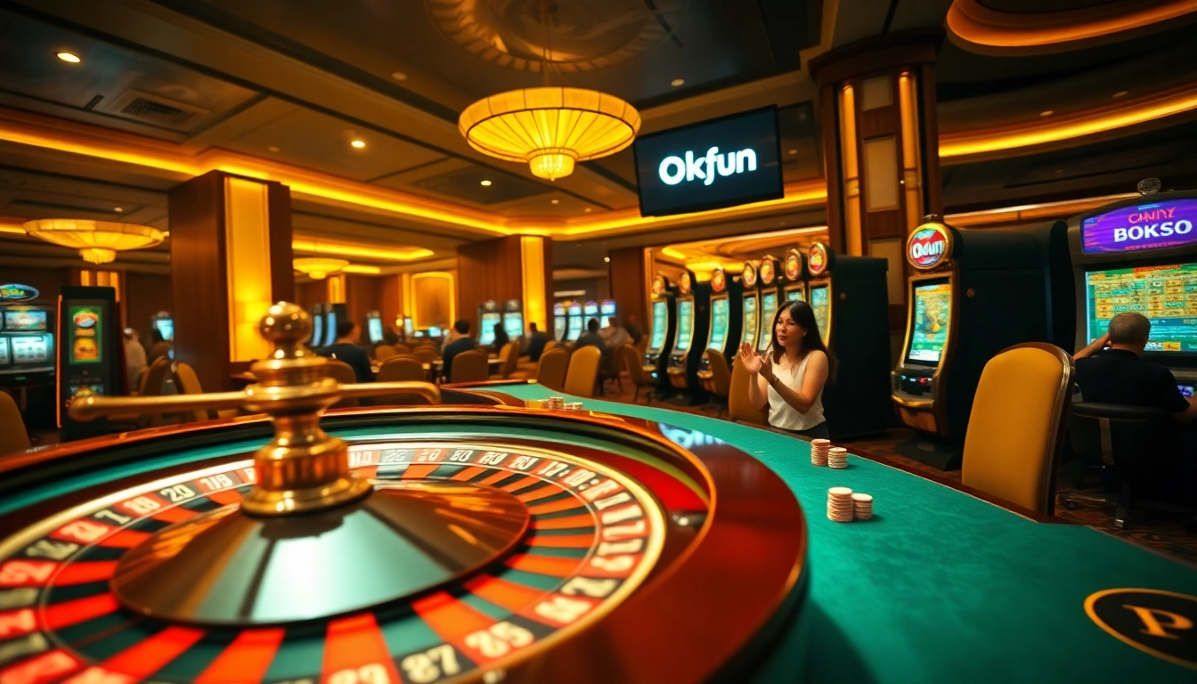Players enjoying a thrilling experience at Okfun Casino's vibrant gaming tables.