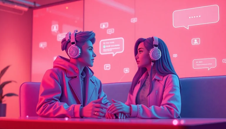 Engaging free ai sex chat between AI characters, highlighting playful interaction and digital ambiance.