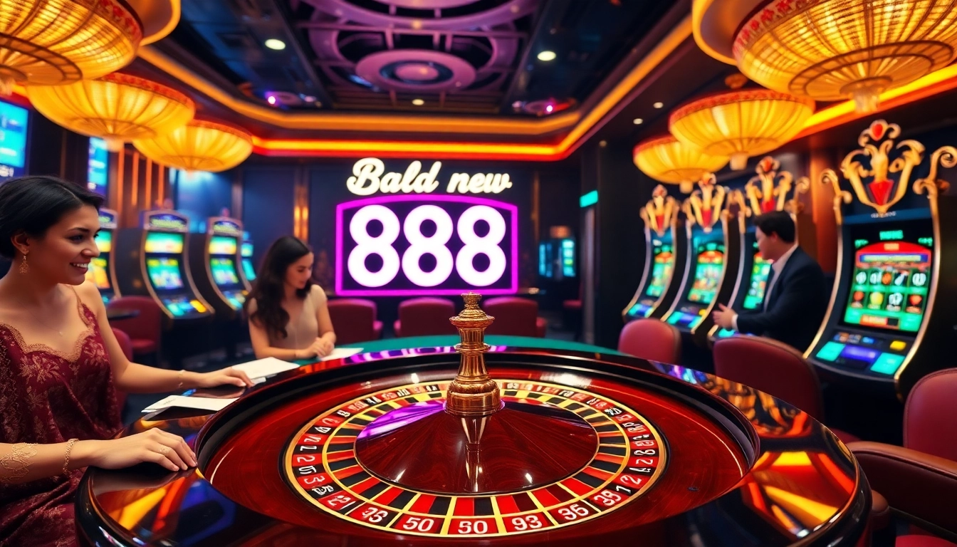 Players engaging with the 888 new casino, vibrant roulette table and exciting gameplay present.