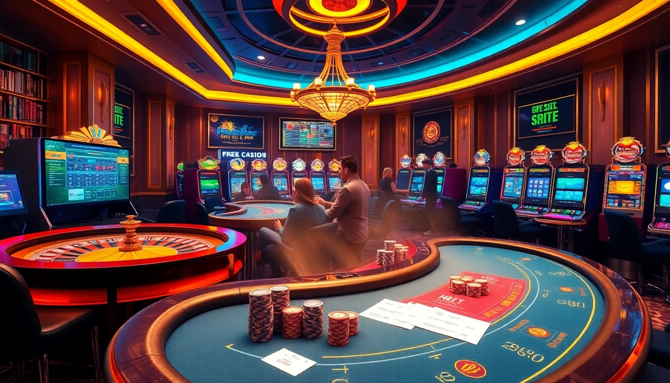 Experience excitement at rr88itcom with a dynamic casino scene highlighting poker, roulette, and splendid slot machines.