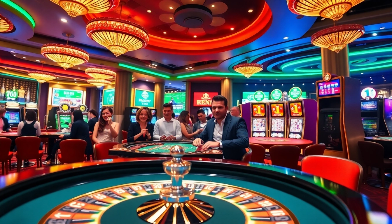 Engaging gamers enjoying MM88 casino experience at a vibrant roulette table.
