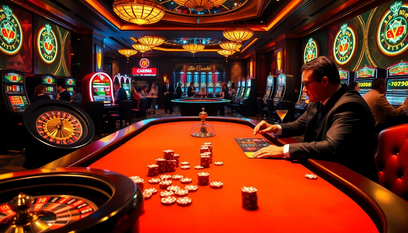 The scene at https://789f.living/ showcases a lively casino with professional poker players, vibrant roulette wheels, and exciting gameplay.