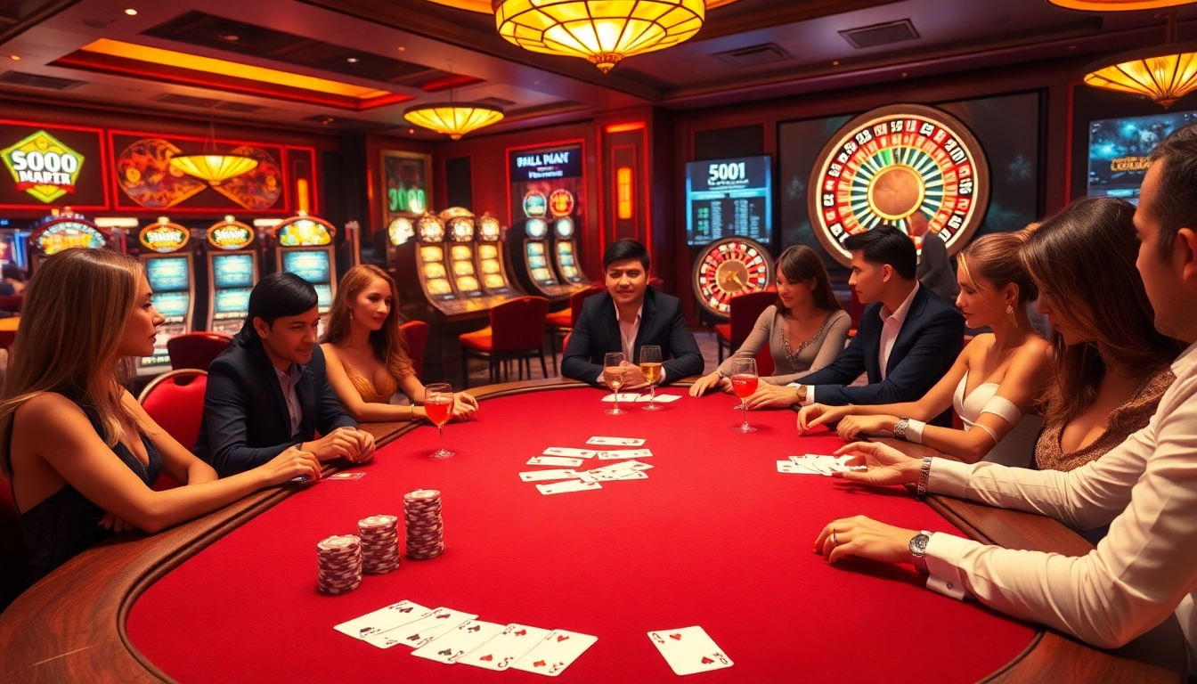 Exciting gameplay at a Hello88 poker table with colorful chips and cards in a luxurious casino setting.