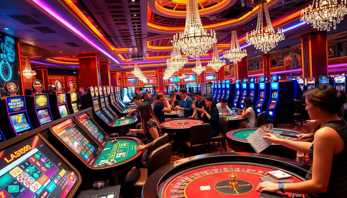 Players enjoying a thrilling gaming experience at jbo vietnam's luxurious casino floor.