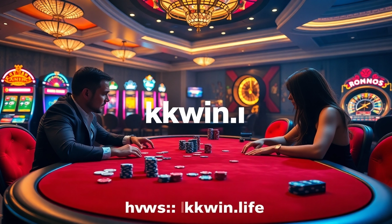 Action-packed poker game at KKWIN.LIFE casino with vibrant chips and an engaging atmosphere.