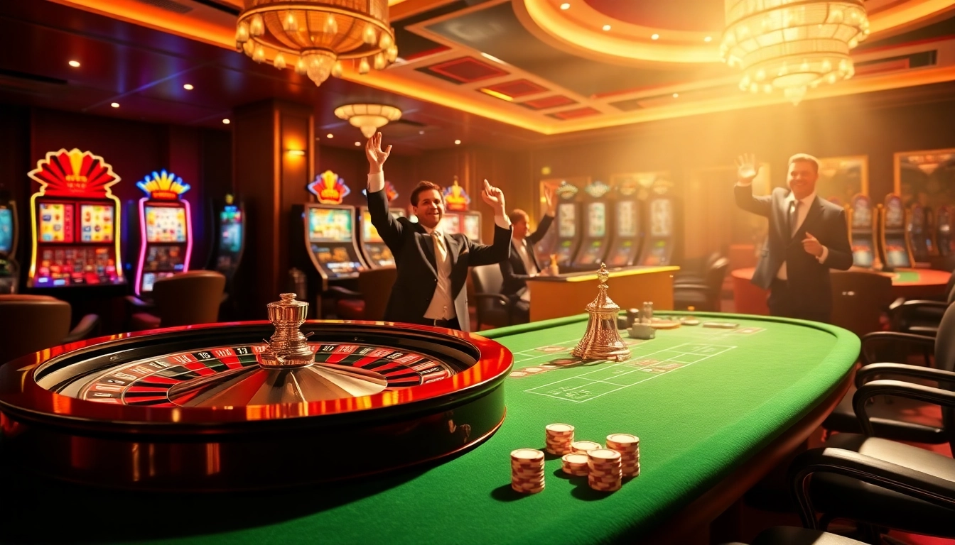 Experience the thrill of BJ 888 with players celebrating at a luxurious casino table.