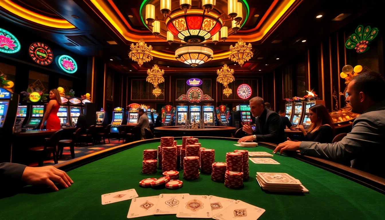 Engage with thrilling poker action at MM88 casino, illuminated by ambient lights and luxurious decor.