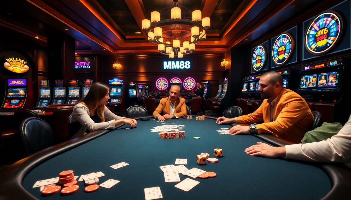 Experience the excitement of MM88 at a luxurious casino with poker chips and roulette.