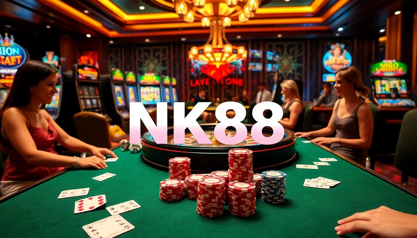 NK88 online casino experience with vibrant poker chips and engaging live dealer games