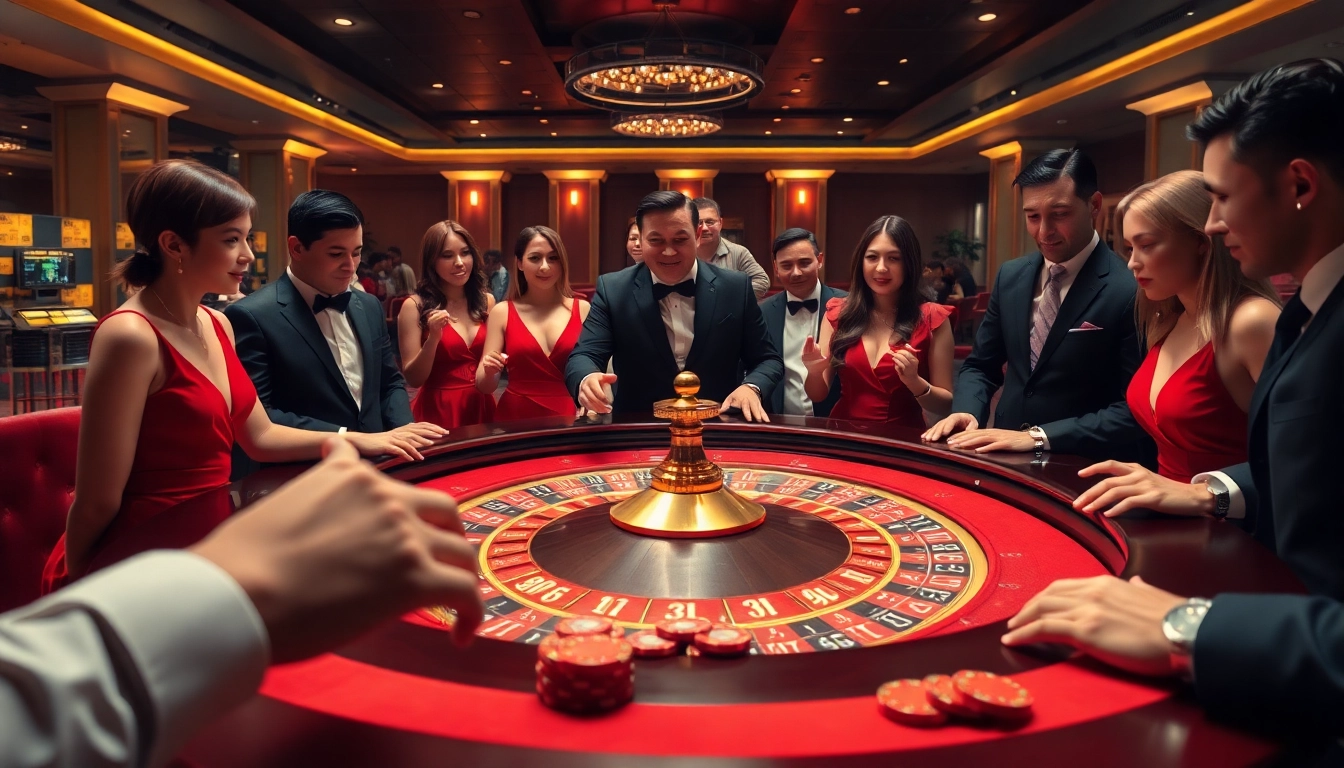 Players enjoying an exciting game at the roulette table at https://bem88i.com/, showcasing vibrant casino action.