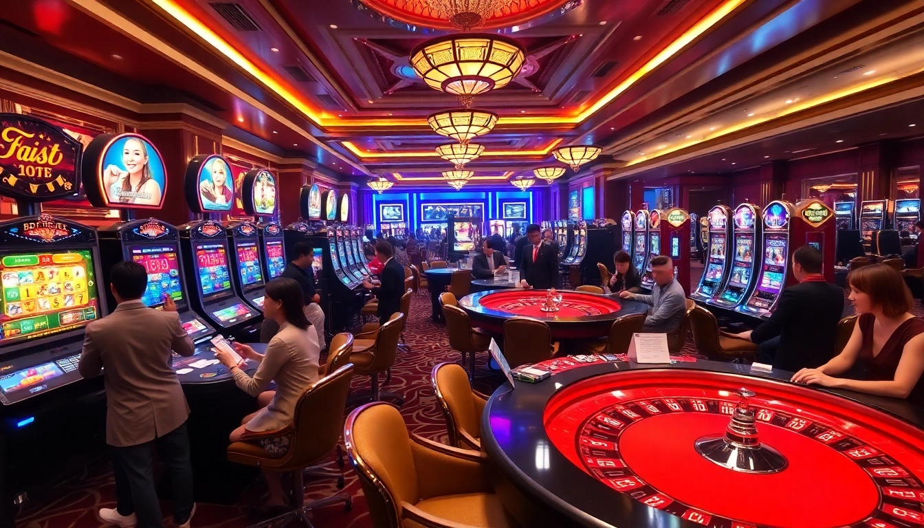 Experience the excitement of bro138 with vibrant slot machines and elegant casino tables.