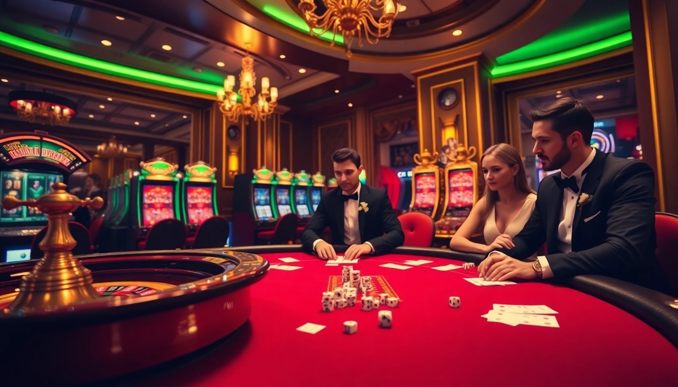 Exciting casino scene featuring gambling elements at https://789club.quest/ with poker chips, roulette wheel, and slot machines.