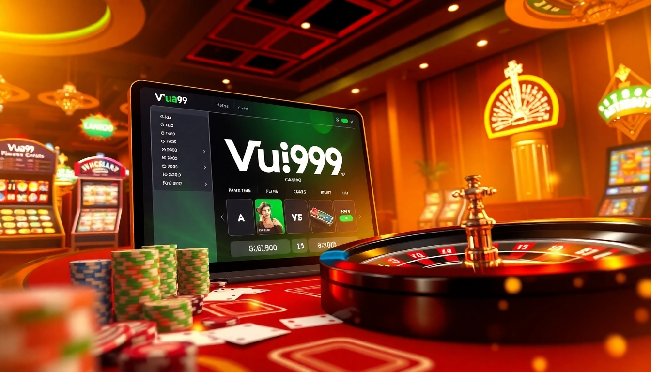 Experience the thrill of online gambling with Vua99 through immersive casino visuals.