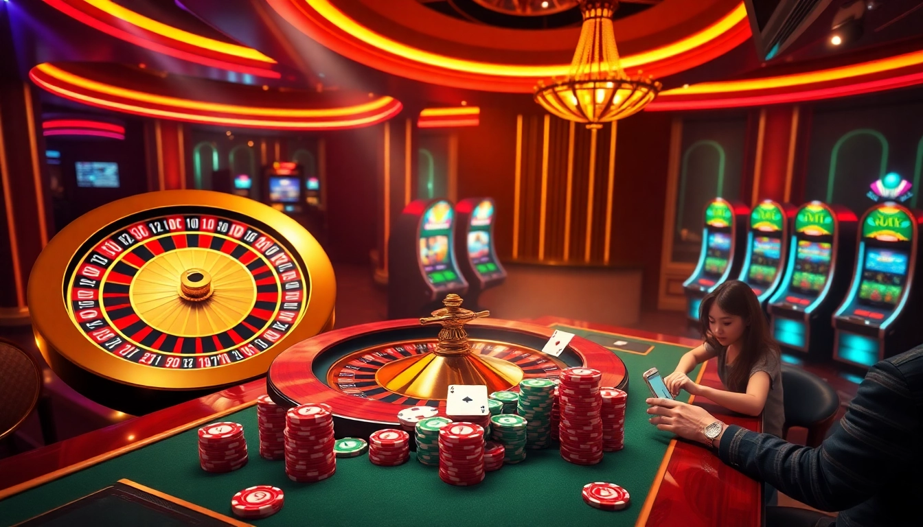 Experience online gambling excitement at https://vipwin79.net/ with vibrant visuals of casino tables and games.