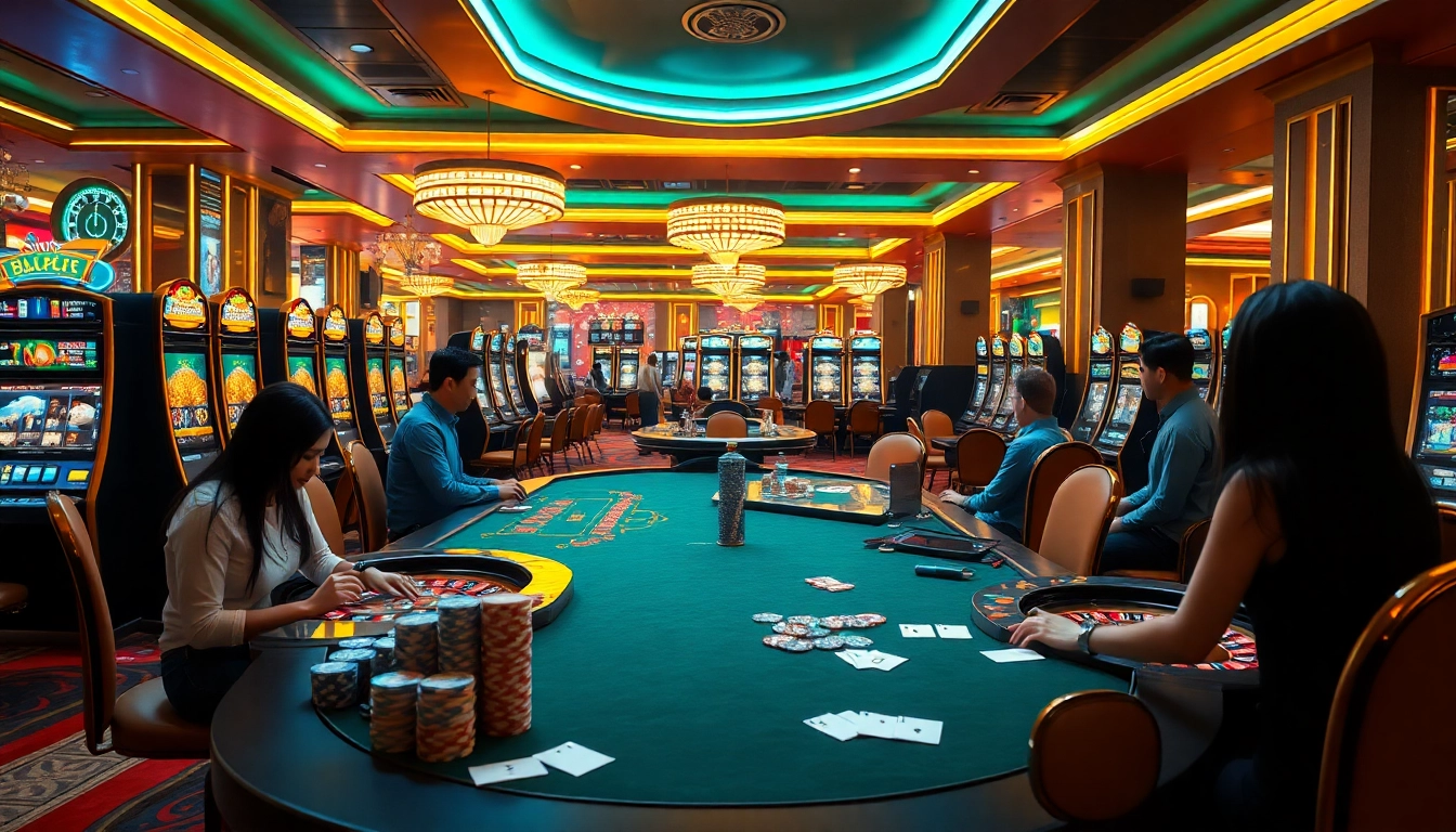 Players enjoying immersive JILI casino games with vibrant machines and professional dealers.