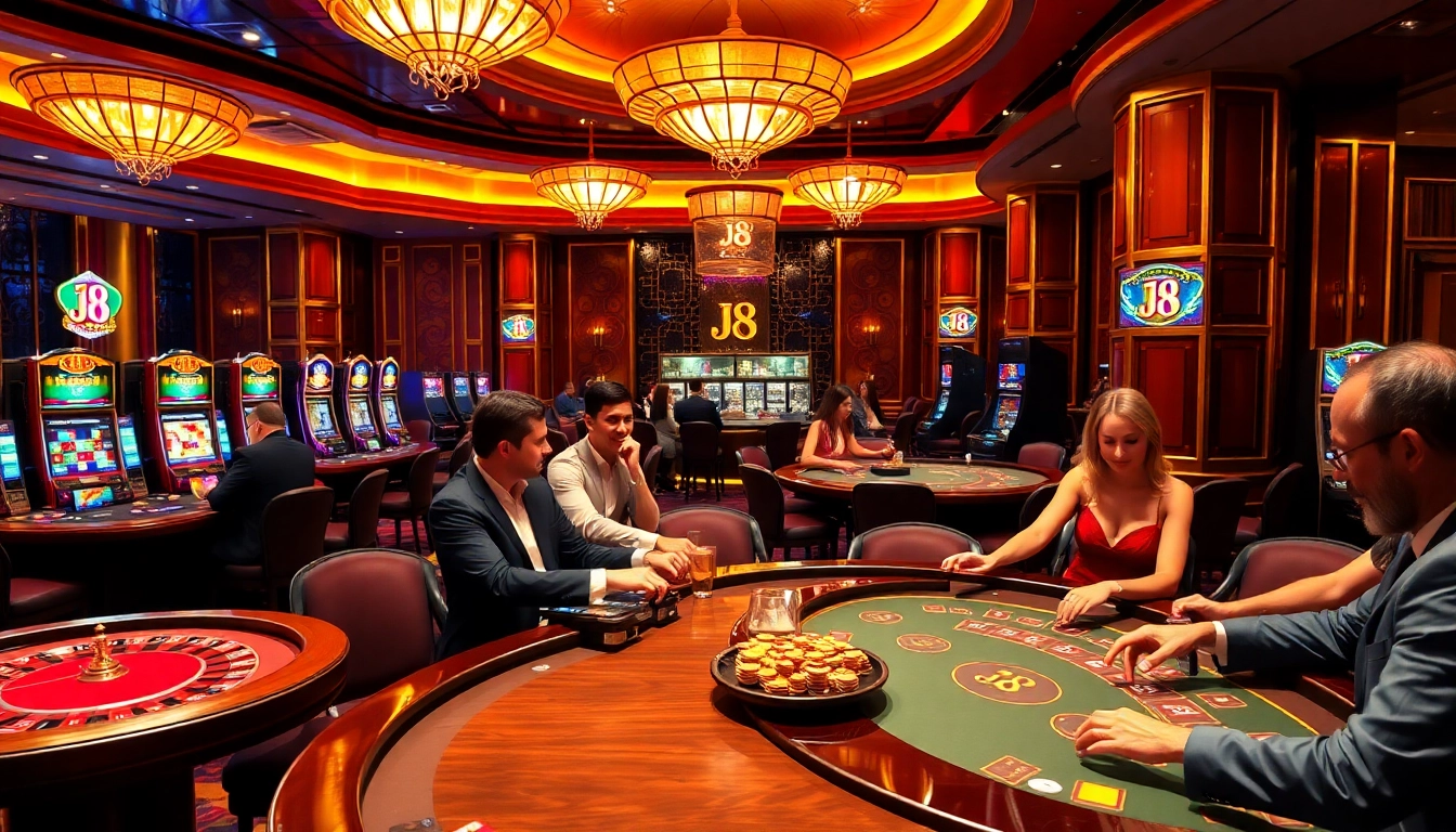 Players enjoying high-stakes games at J8 casino, showcasing luxury and excitement.