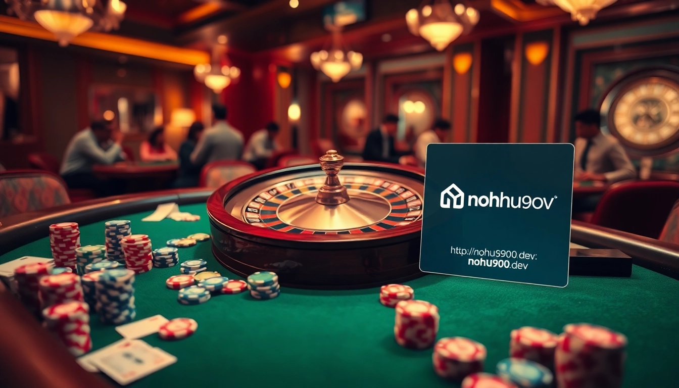 Engage with the excitement of online gambling at https://nohu900.dev/ featuring a vibrant roulette wheel scene.