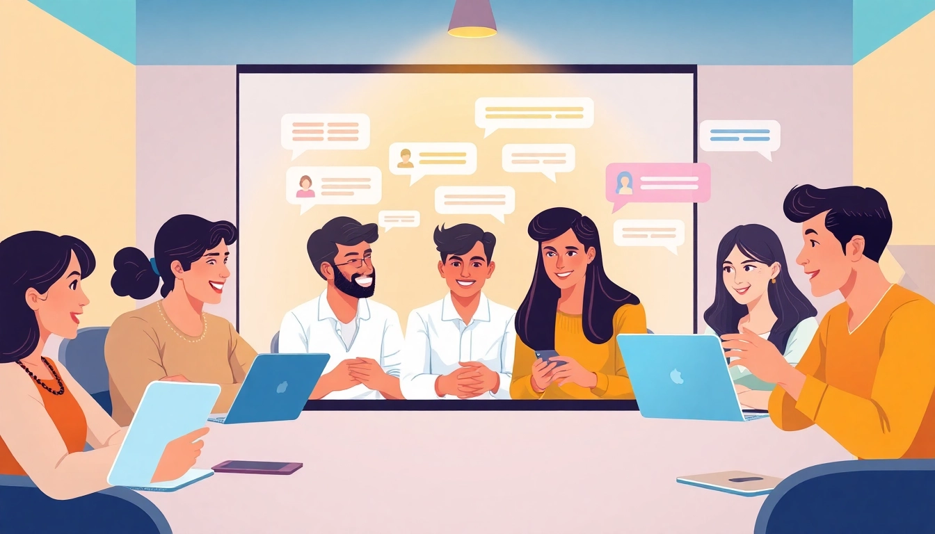 رسم رقمي حيوي لمستخدمي شات دردشتي يتفاعلون في غرفة دردشة افتراضية.