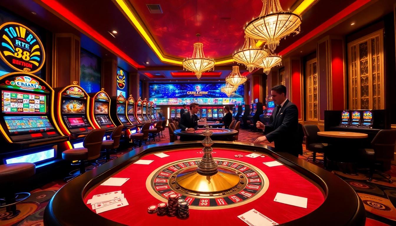 Experience thrilling casino action at the rr 88 gaming table with vibrant slot machines and elegant dealers.