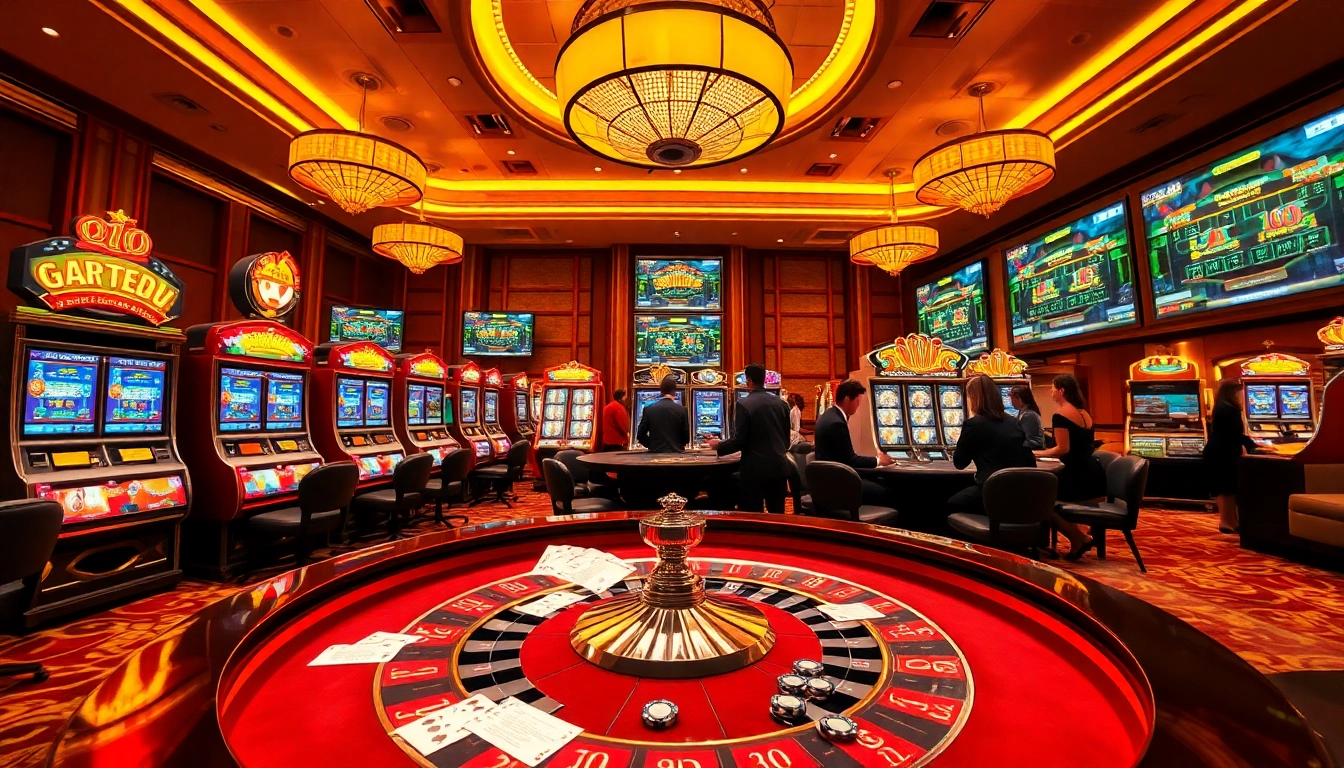 Experience the excitement of gaming at https://hitclub1.cn.com/ with vibrant slot machines and a roulette setup.