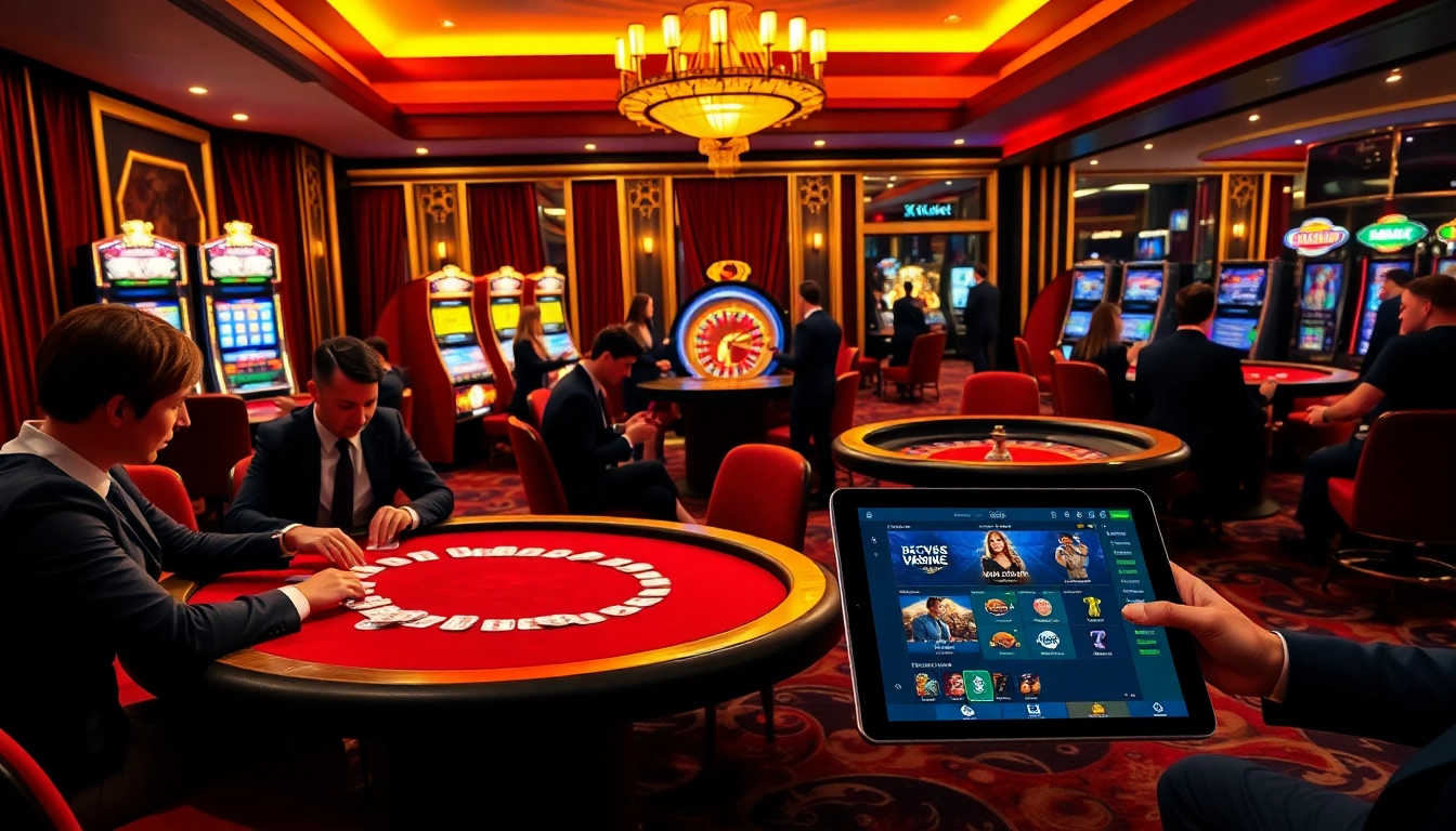 KUBET players engaging in high-stakes poker surrounded by luxury casino elements.