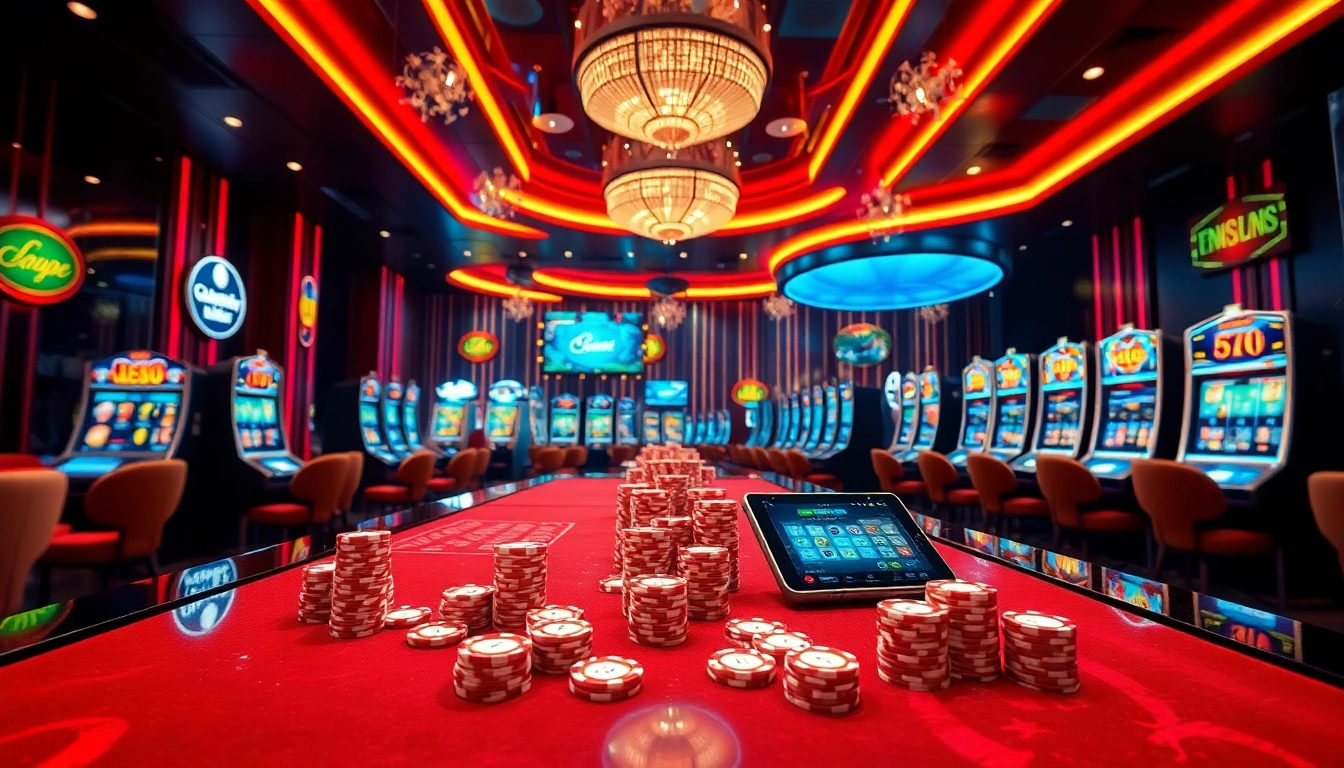 Engage in exciting online gaming at https://33wintop.com/ with vibrant visuals of casino tables and slot machines.