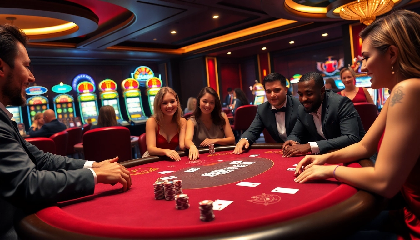 Experience the thrill of B52club with players enjoying high-stakes poker at an elegant casino table.