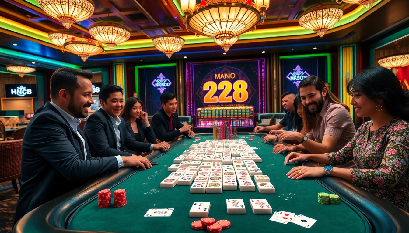 Engaging in the thrilling hz88 game at a luxurious mahjong table in an upscale casino setting.