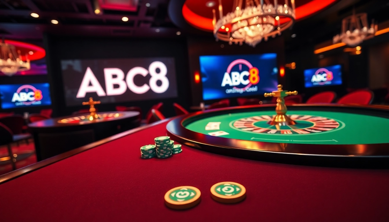 Experience thrilling gambling action at ABC8's stylish poker table and roulette wheel.